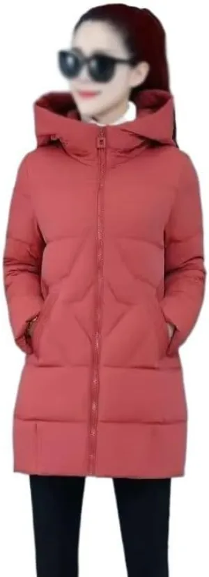Winter Cotton-Padded Jacket Women's Hooded Solid Parkas Warm Coat Down Jackets Outerwear