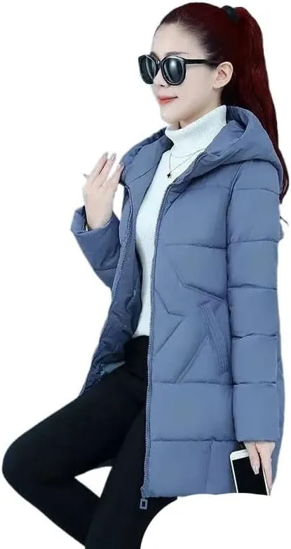 Winter Cotton-Padded Jacket Women's Hooded Solid Parkas Warm Coat Down Jackets Outerwear