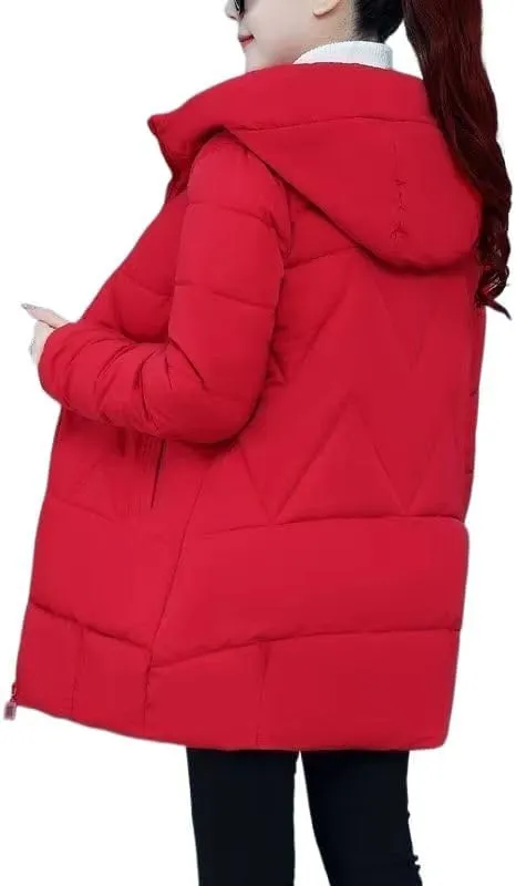 Winter Cotton-Padded Jacket Women's Hooded Solid Parkas Warm Coat Down Jackets Outerwear