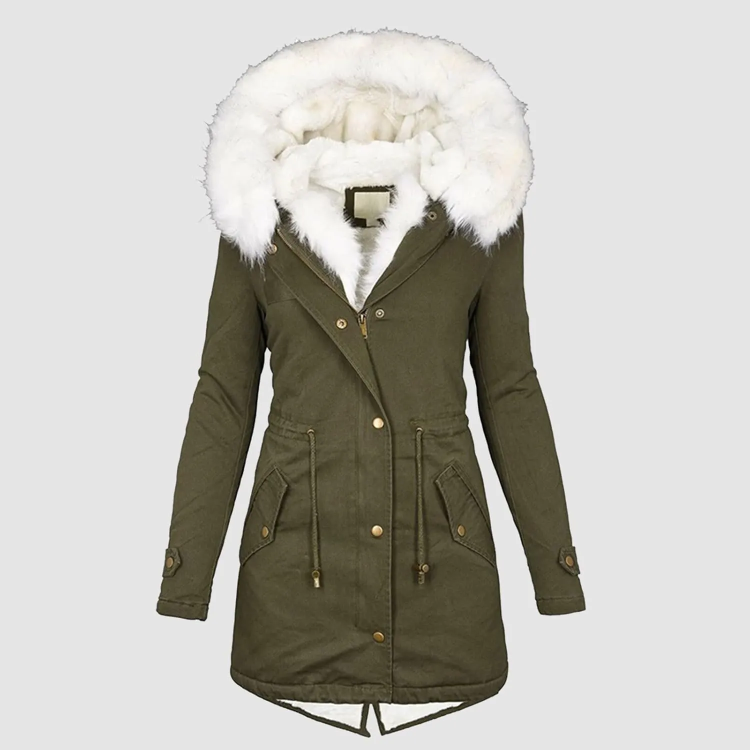 with Faux-fur Hood & Collar Wool Jacket with Long Sleeves for Autumn and Casual Quilted Hooded Lightweight Jackets