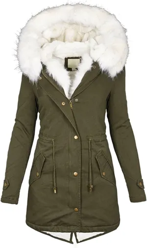 with Faux-fur Hood & Collar Wool Jacket with Long Sleeves for Autumn and Casual Quilted Hooded Lightweight Jackets