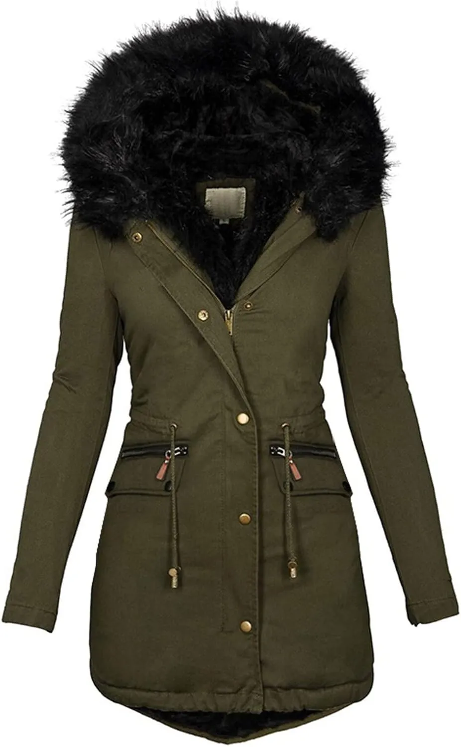 with Faux-fur Hood & Collar Wool Jacket with Long Sleeves for Autumn and Casual Quilted Hooded Lightweight Jackets