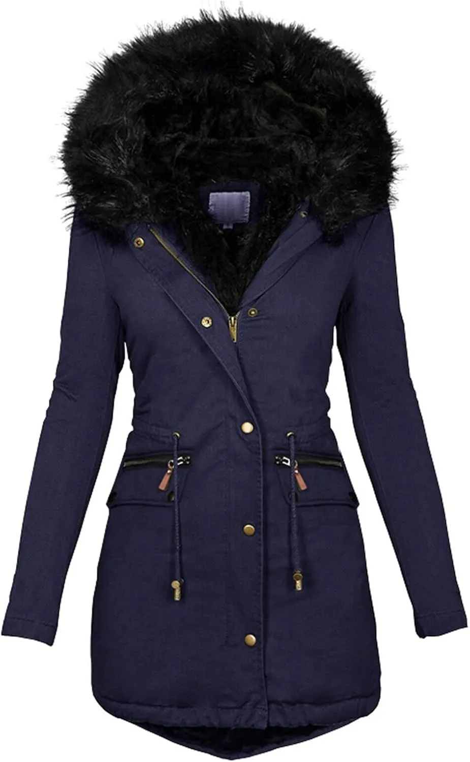 with Faux-fur Hood & Collar Wool Jacket with Long Sleeves for Autumn and Casual Quilted Hooded Lightweight Jackets