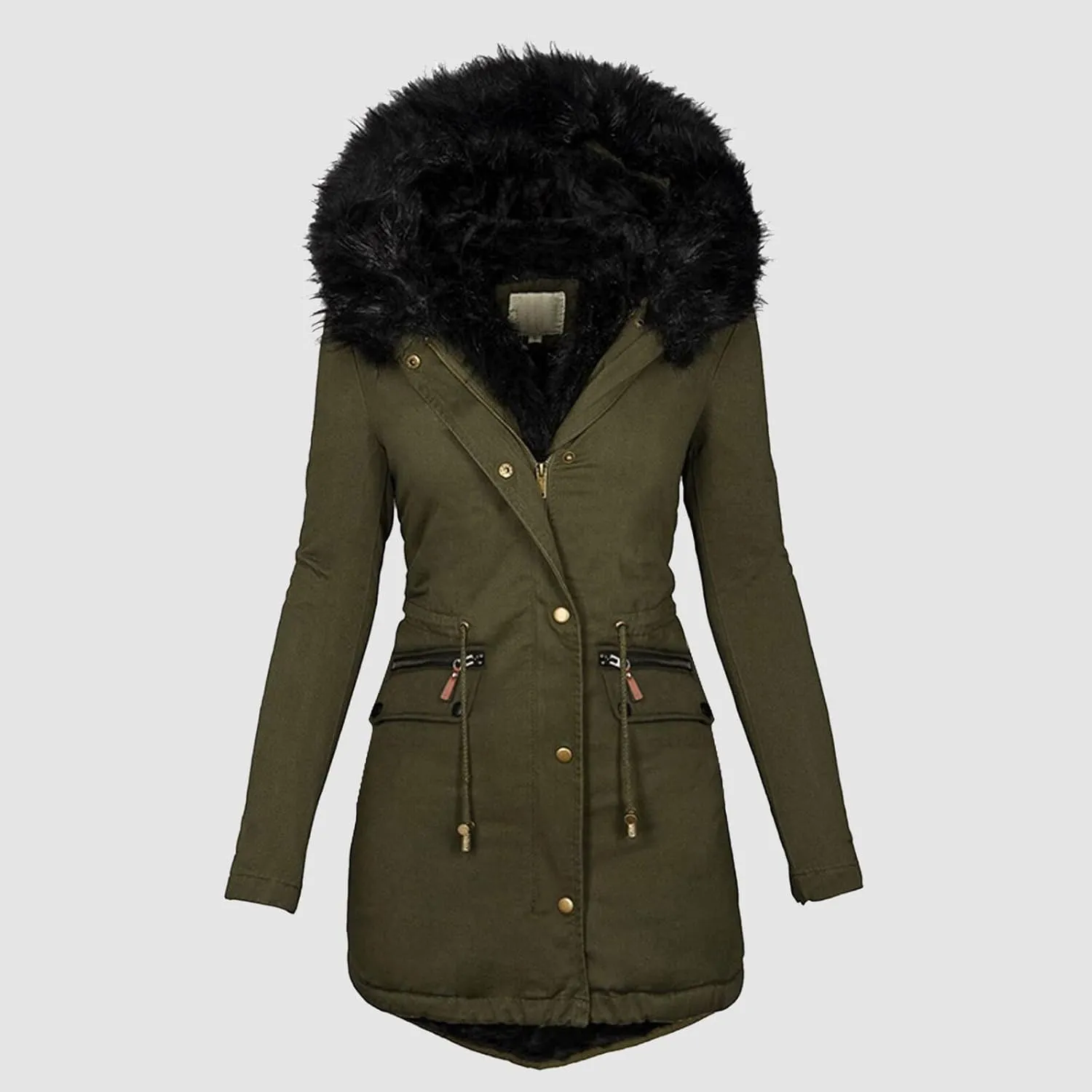 with Faux-fur Hood & Collar Wool Jacket with Long Sleeves for Autumn and Casual Quilted Hooded Lightweight Jackets