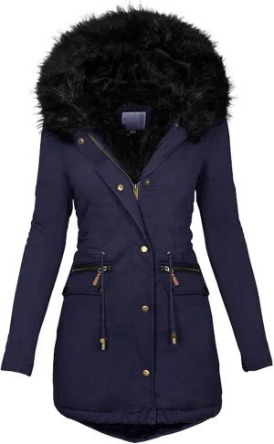with Faux-fur Hood & Collar Wool Jacket with Long Sleeves for Autumn and Casual Quilted Hooded Lightweight Jackets