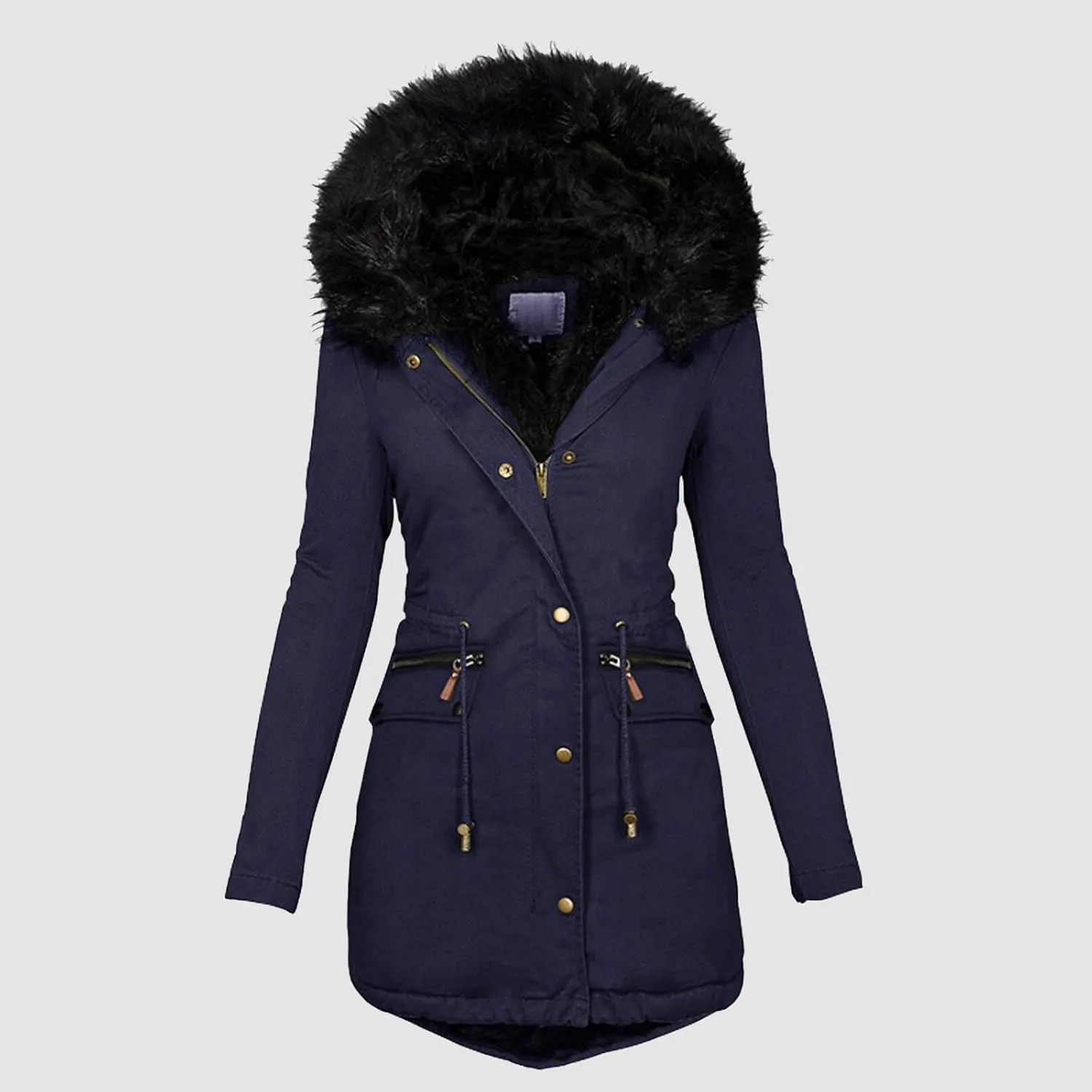 with Faux-fur Hood & Collar Wool Jacket with Long Sleeves for Autumn and Casual Quilted Hooded Lightweight Jackets