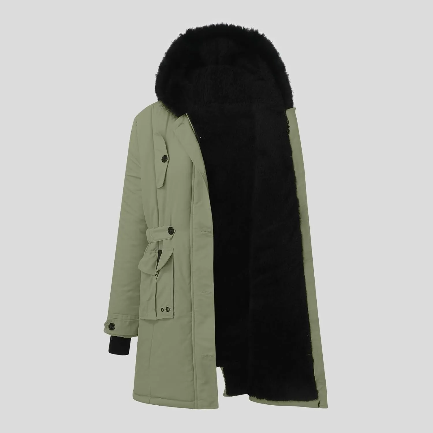 with Faux fur Removable Hood Lapel Collar Long Sleeve Jacket Vintage Thicken Coat Jacket Warm Baggy Short Down Coats