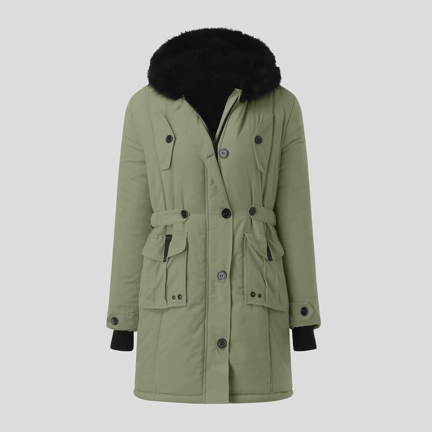 with Faux fur Removable Hood Lapel Collar Long Sleeve Jacket Vintage Thicken Coat Jacket Warm Baggy Short Down Coats