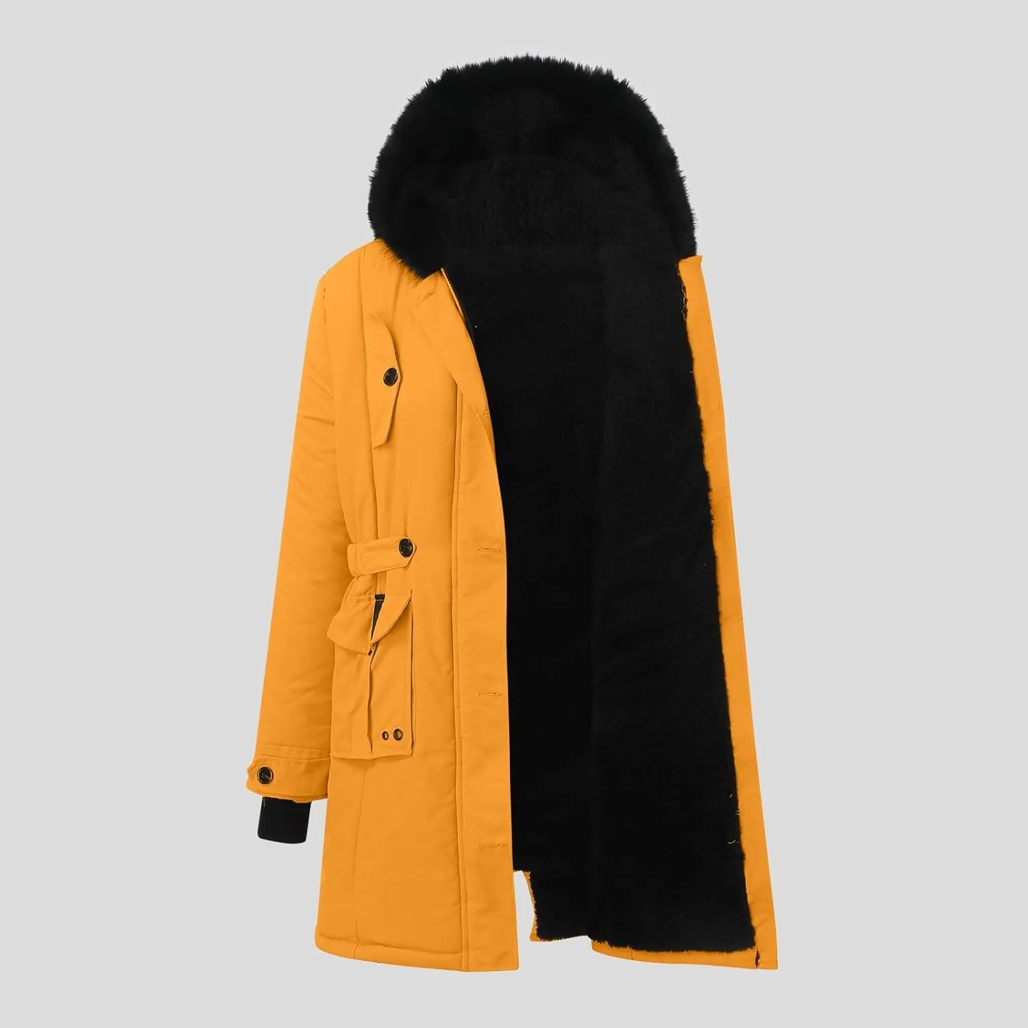 with Faux fur Removable Hood Lapel Collar Long Sleeve Jacket Vintage Thicken Coat Jacket Warm Baggy Short Down Coats