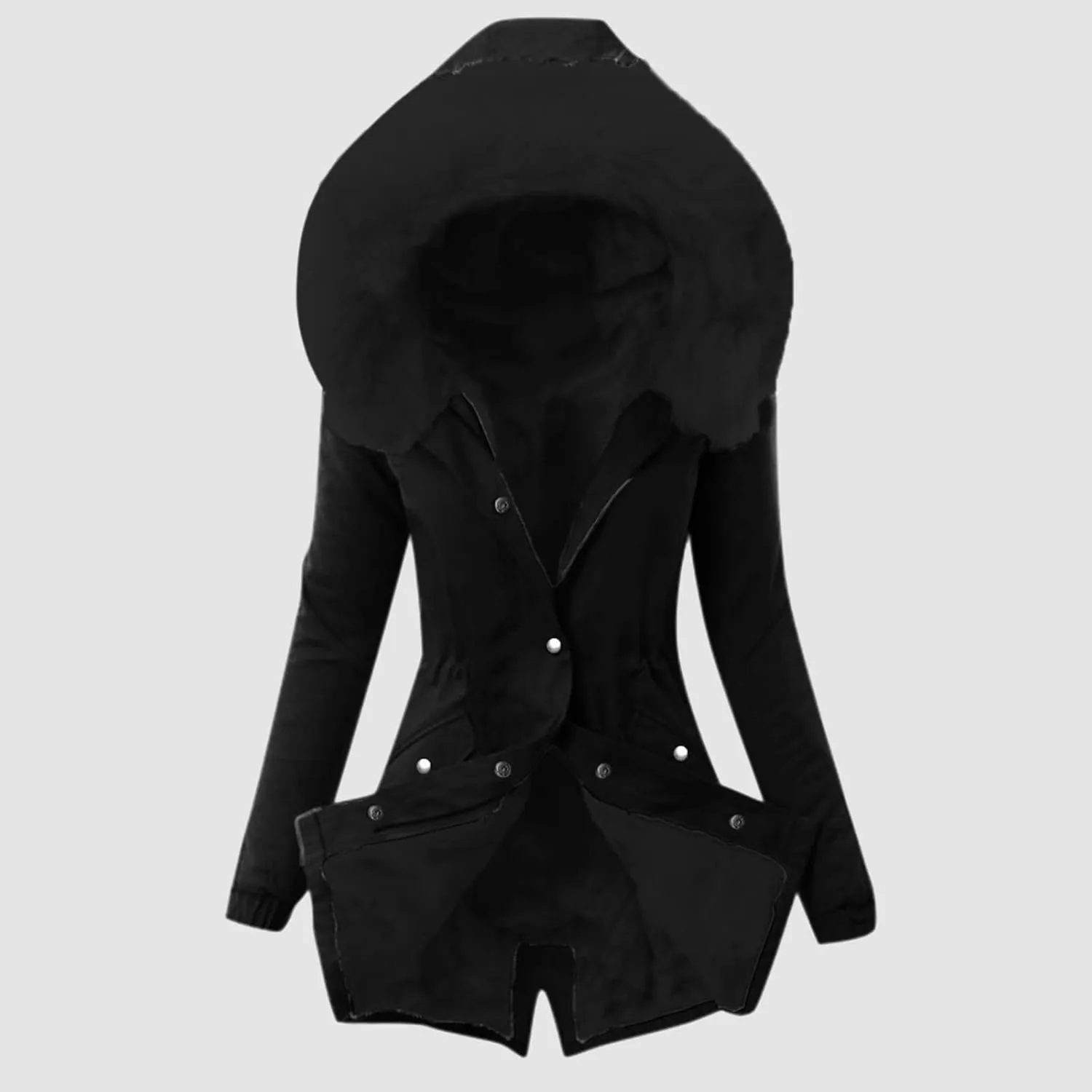 with Faux fur Removable Hood Lapel Collar Long Sleeve Jacket Vintage Thicken Coat Jacket Warm Baggy Short Down Coats