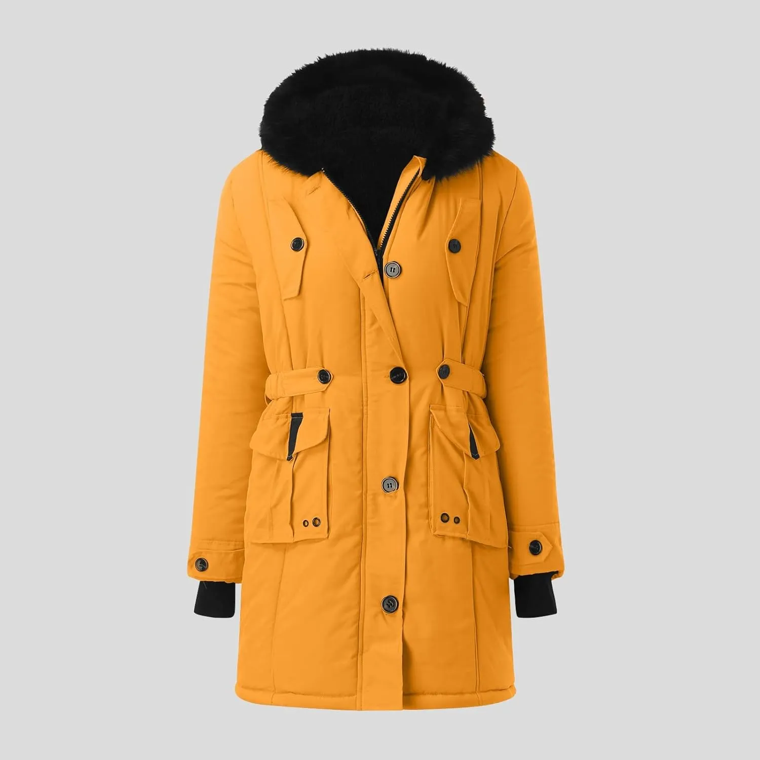 with Faux fur Removable Hood Lapel Collar Long Sleeve Jacket Vintage Thicken Coat Jacket Warm Baggy Short Down Coats