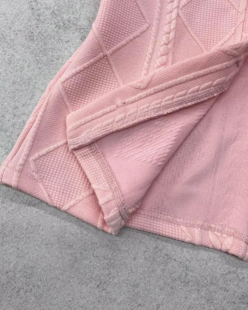 Women Argyle Cable Cardigan Casual Lightweight Cropped Coat Stand Collar Long Sleeve Metal Button Front Spring Jackets