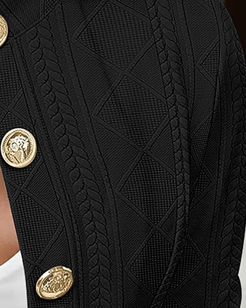 Women Argyle Cable Cardigan Casual Lightweight Cropped Coat Stand Collar Long Sleeve Metal Button Front Spring Jackets