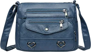 Women Bag Heart Decor Crossbody Bag Solid Vintage PU Leather Shoulder Versatile Women Pockets Purse