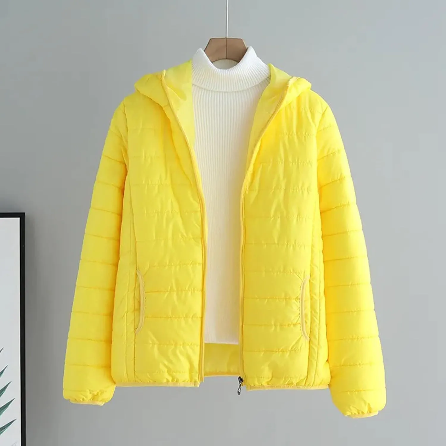 Women Down Jacket Lightweight Padded Quilted Jackets Fall Full Zip Cotton Coats Casual Warm Insulated Hooded Outwear