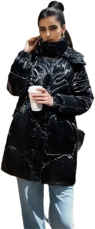 Women Hooded Down Jackets Coat Loose Warm Snow Down Cotton Padded Jacket Casual Long Parkas
