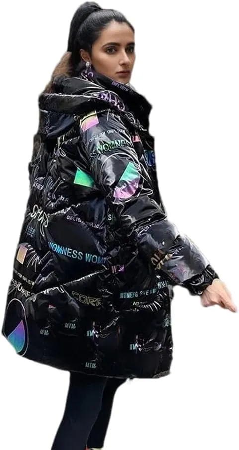 Women Hooded Down Jackets Coat Loose Warm Snow Down Cotton Padded Jacket Casual Long Parkas