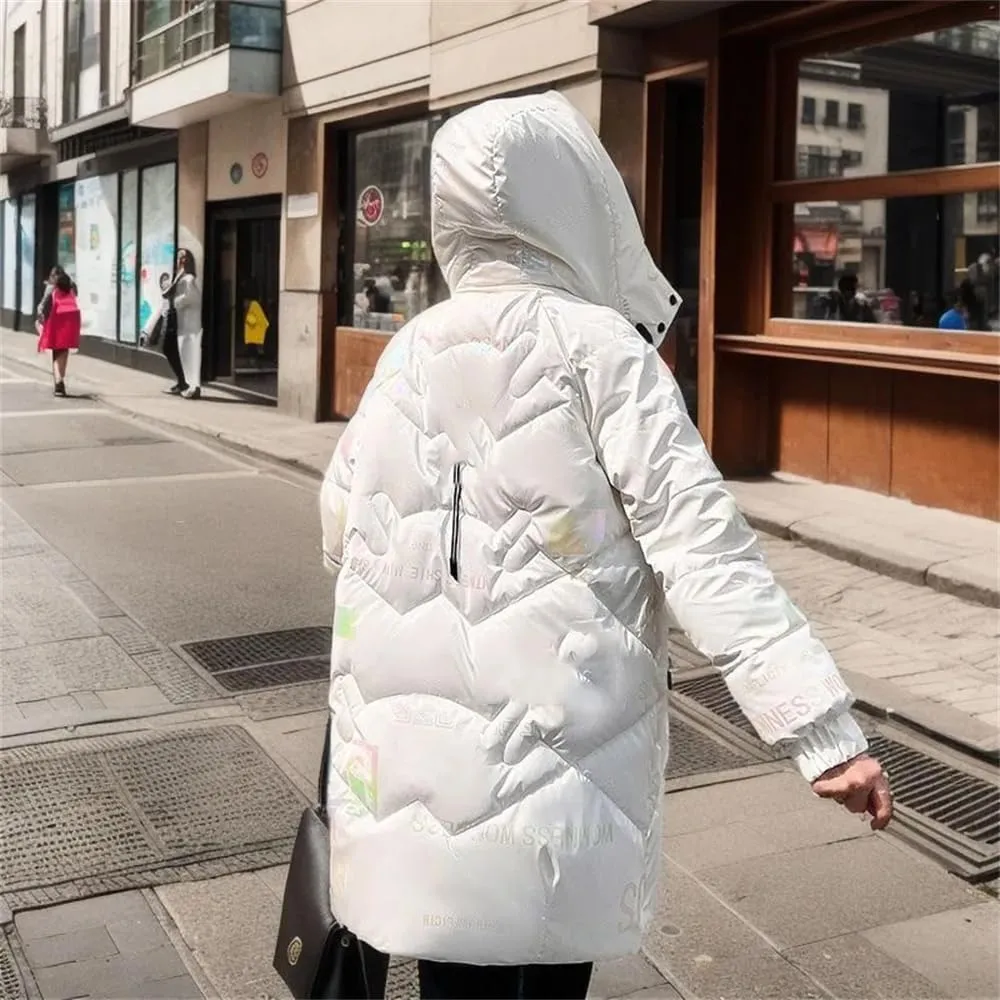 Women Hooded Down Jackets Coat Loose Warm Snow Down Cotton Padded Jacket Casual Long Parkas