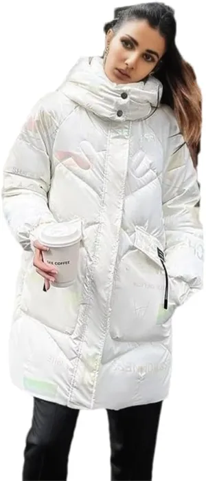 Women Hooded Down Jackets Coat Loose Warm Snow Down Cotton Padded Jacket Casual Long Parkas