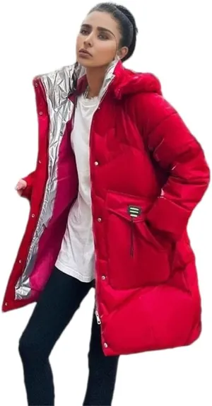 Women Hooded Down Jackets Coat Loose Warm Snow Down Cotton Padded Jacket Casual Long Parkas