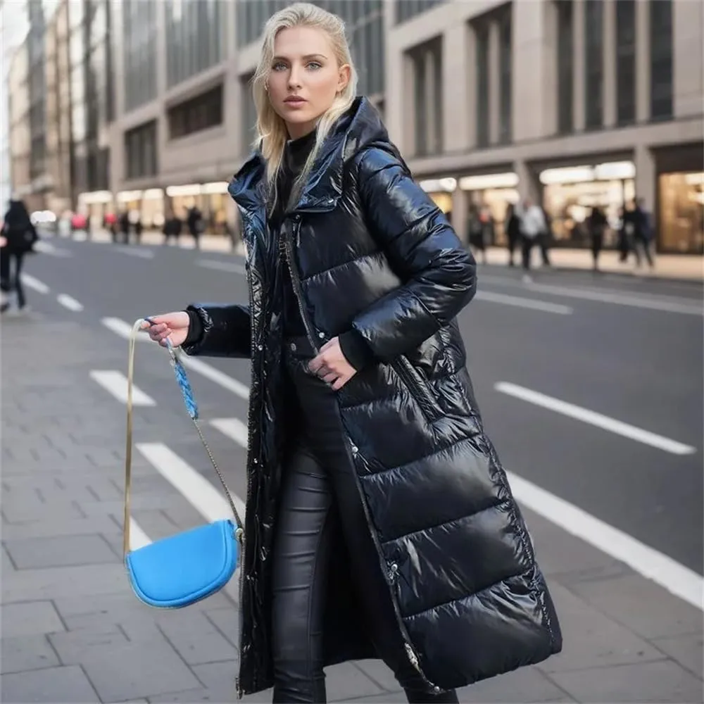 Women Long Hooded Down Jacket Coat Winter Casual Warm Thick Cotton Padded Overcoat Parka