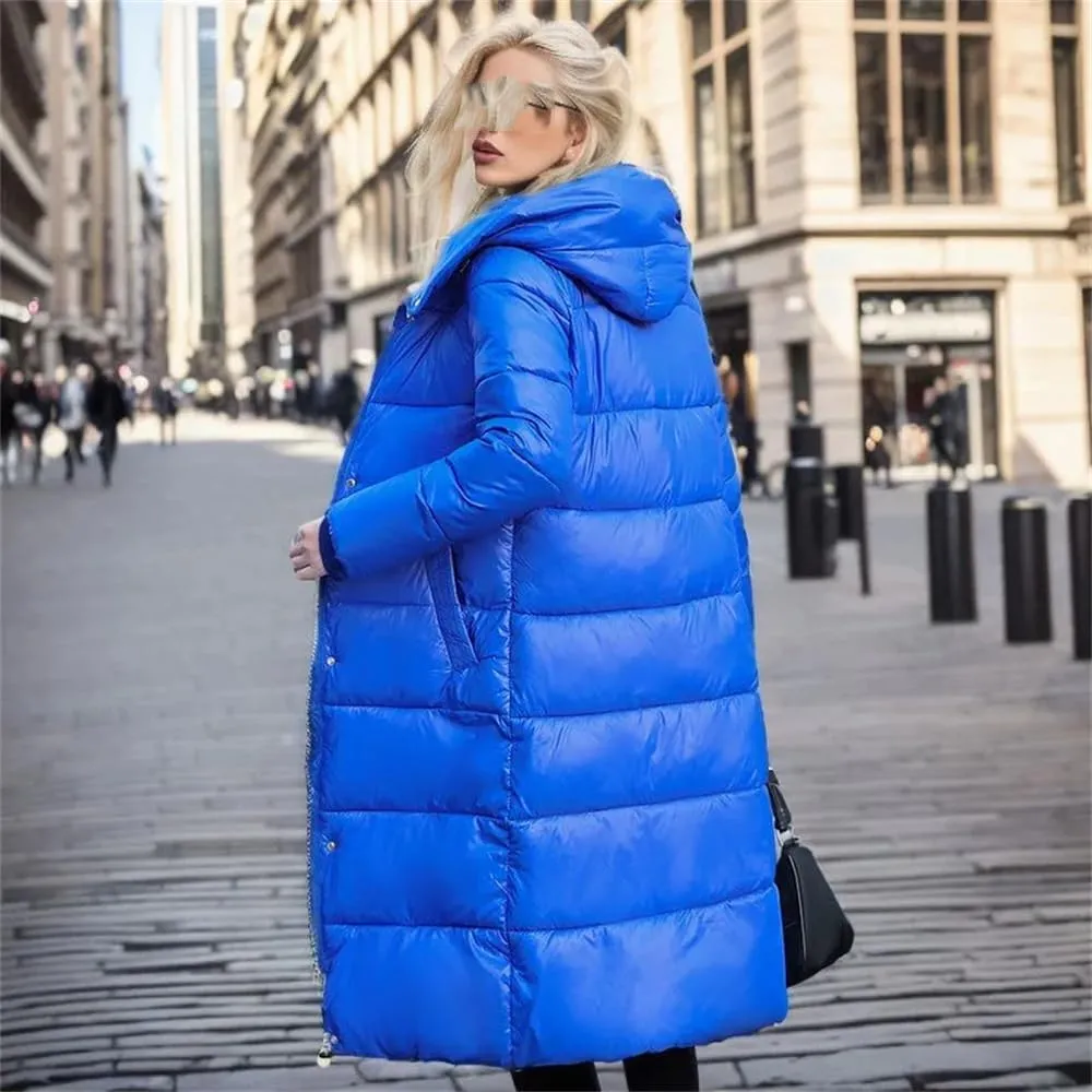 Women Long Hooded Down Jacket Coat Winter Casual Warm Thick Cotton Padded Overcoat Parka