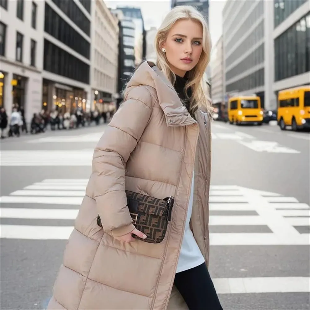 Women Long Hooded Down Jacket Coat Winter Casual Warm Thick Cotton Padded Overcoat Parka