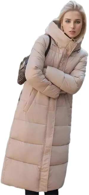 Women Long Hooded Down Jacket Coat Winter Casual Warm Thick Cotton Padded Overcoat Parka