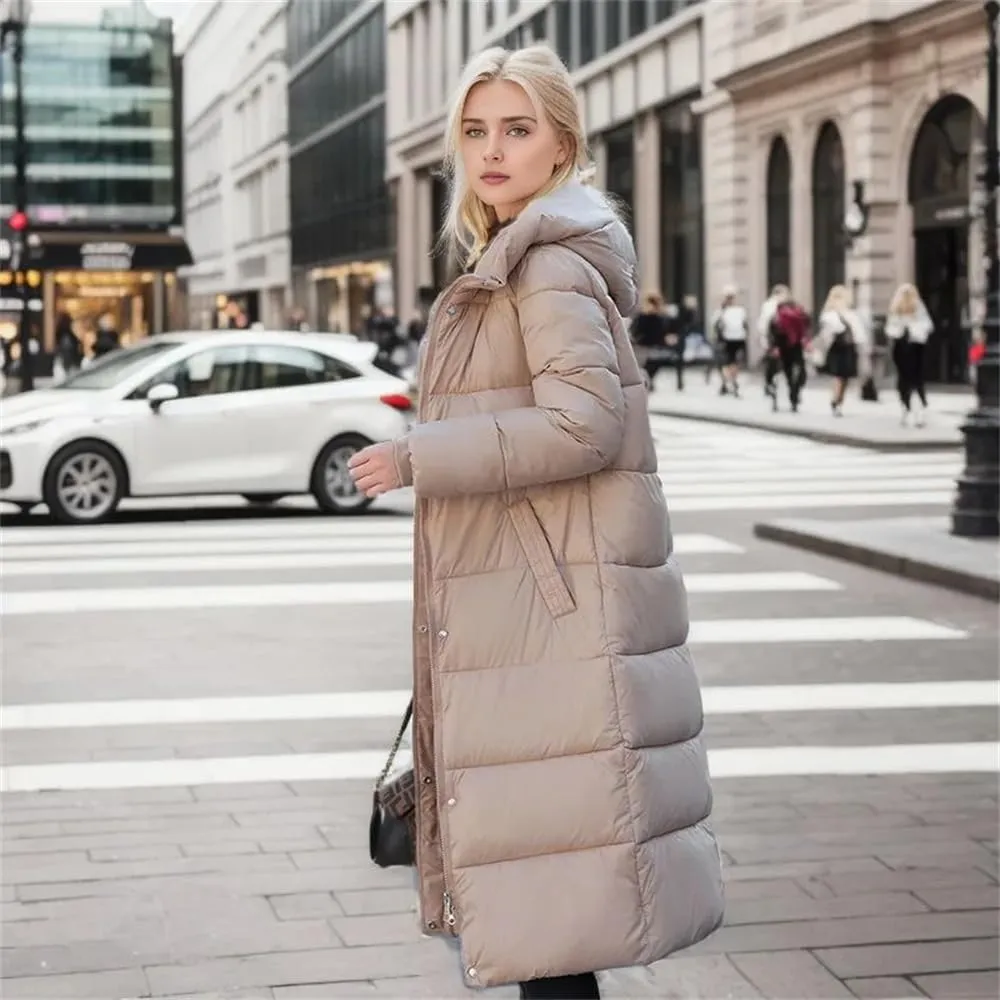 Women Long Hooded Down Jacket Coat Winter Casual Warm Thick Cotton Padded Overcoat Parka