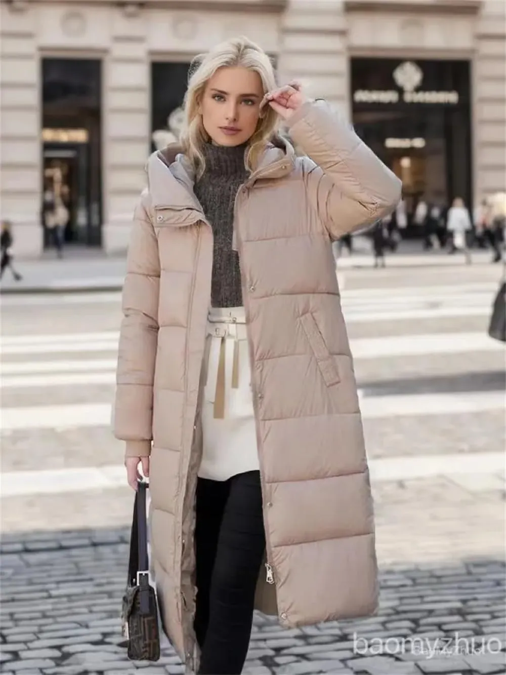 Women Long Hooded Down Jacket Coat Winter Casual Warm Thick Cotton Padded Overcoat Parka