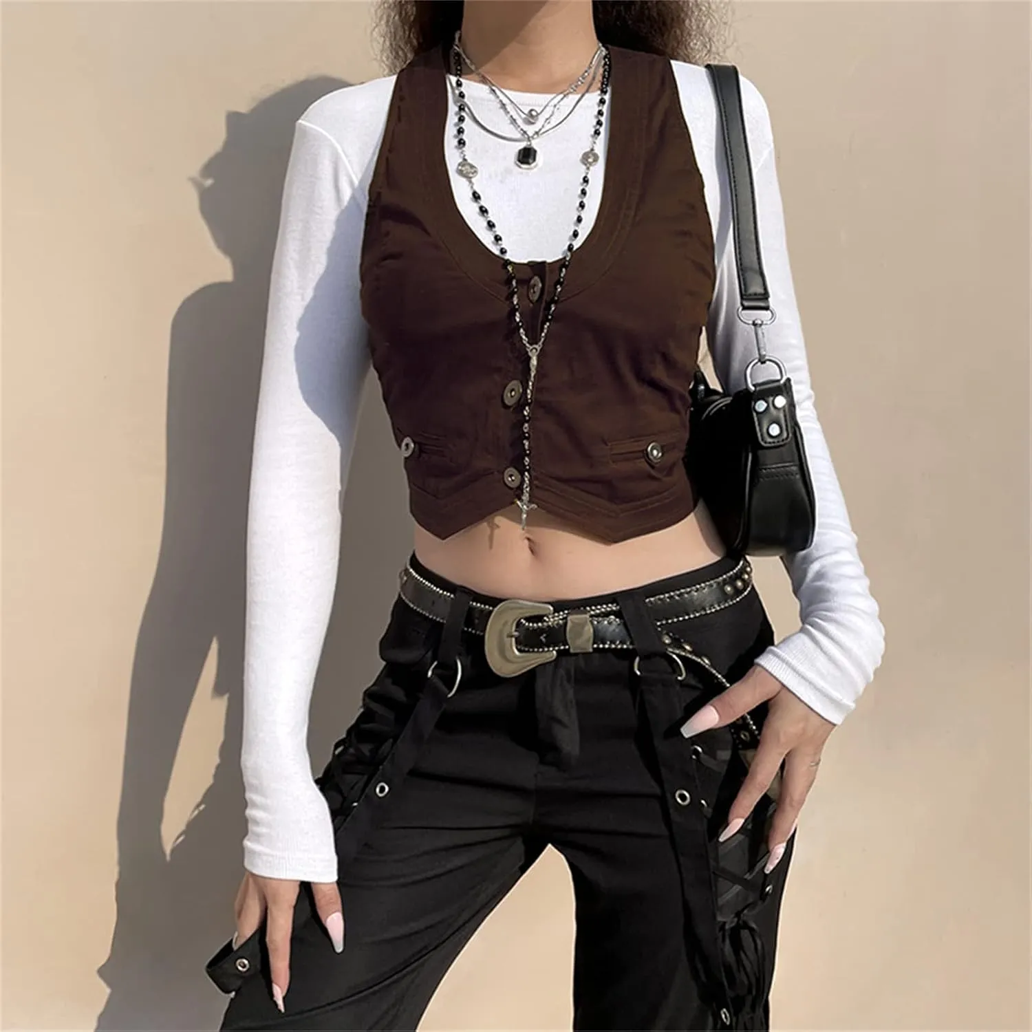 Women Sexy Dressy Vest Slim Fit Button Halter V-Neck Tuxedo Suit Waistcoats Versatile Racerback Vintage Streetwear