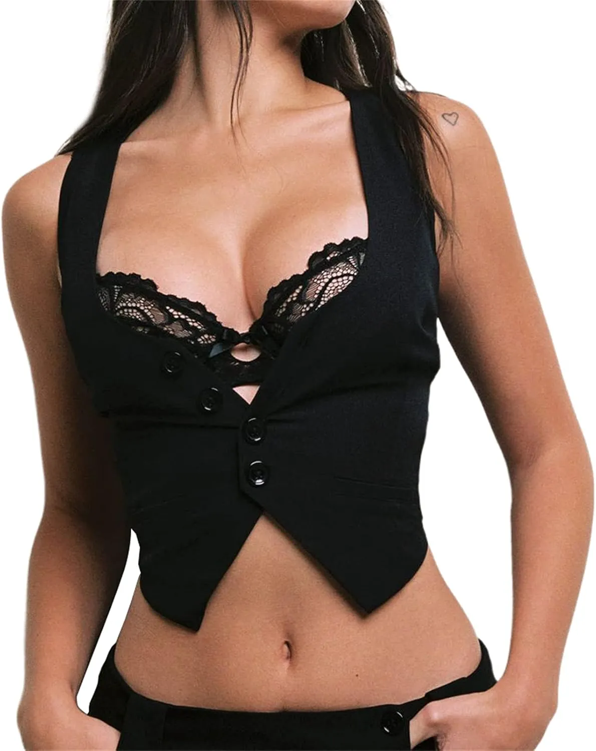 Women Sexy Dressy Vest Slim Fit Button Halter V-Neck Tuxedo Suit Waistcoats Versatile Racerback Vintage Streetwear