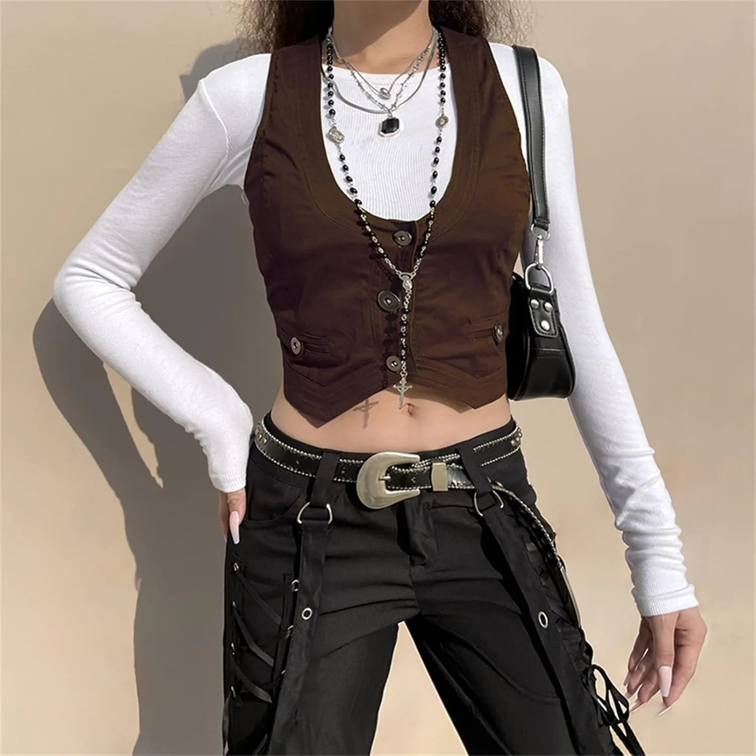 Women Sexy Dressy Vest Slim Fit Button Halter V-Neck Tuxedo Suit Waistcoats Versatile Racerback Vintage Streetwear