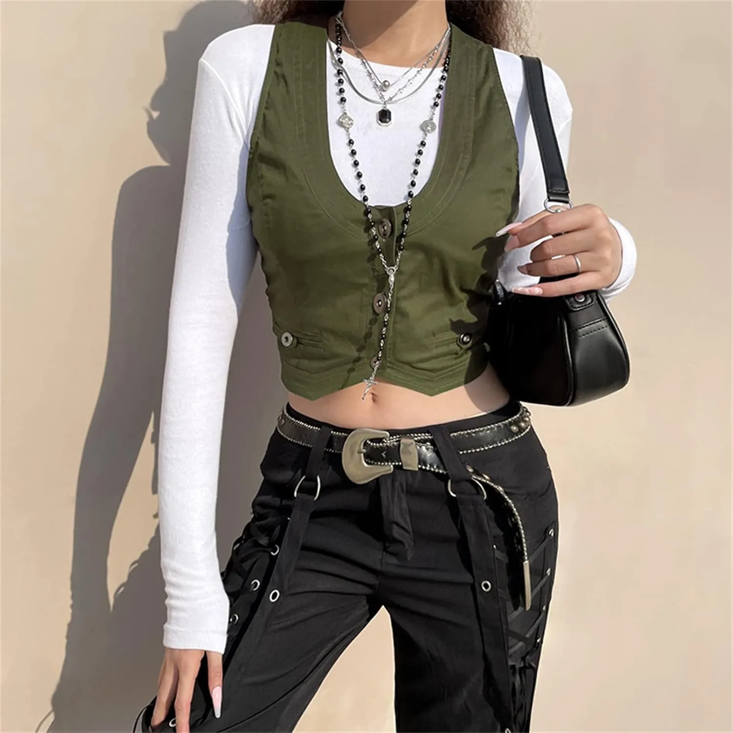 Women Sexy Dressy Vest Slim Fit Button Halter V-Neck Tuxedo Suit Waistcoats Versatile Racerback Vintage Streetwear