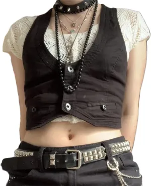 Women Sexy Dressy Vest Slim Fit Button Halter V-Neck Tuxedo Suit Waistcoats Versatile Racerback Vintage Streetwear