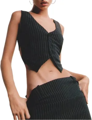 Women Sexy Dressy Vest Slim Fit Button Halter V-Neck Tuxedo Suit Waistcoats Versatile Racerback Vintage Streetwear