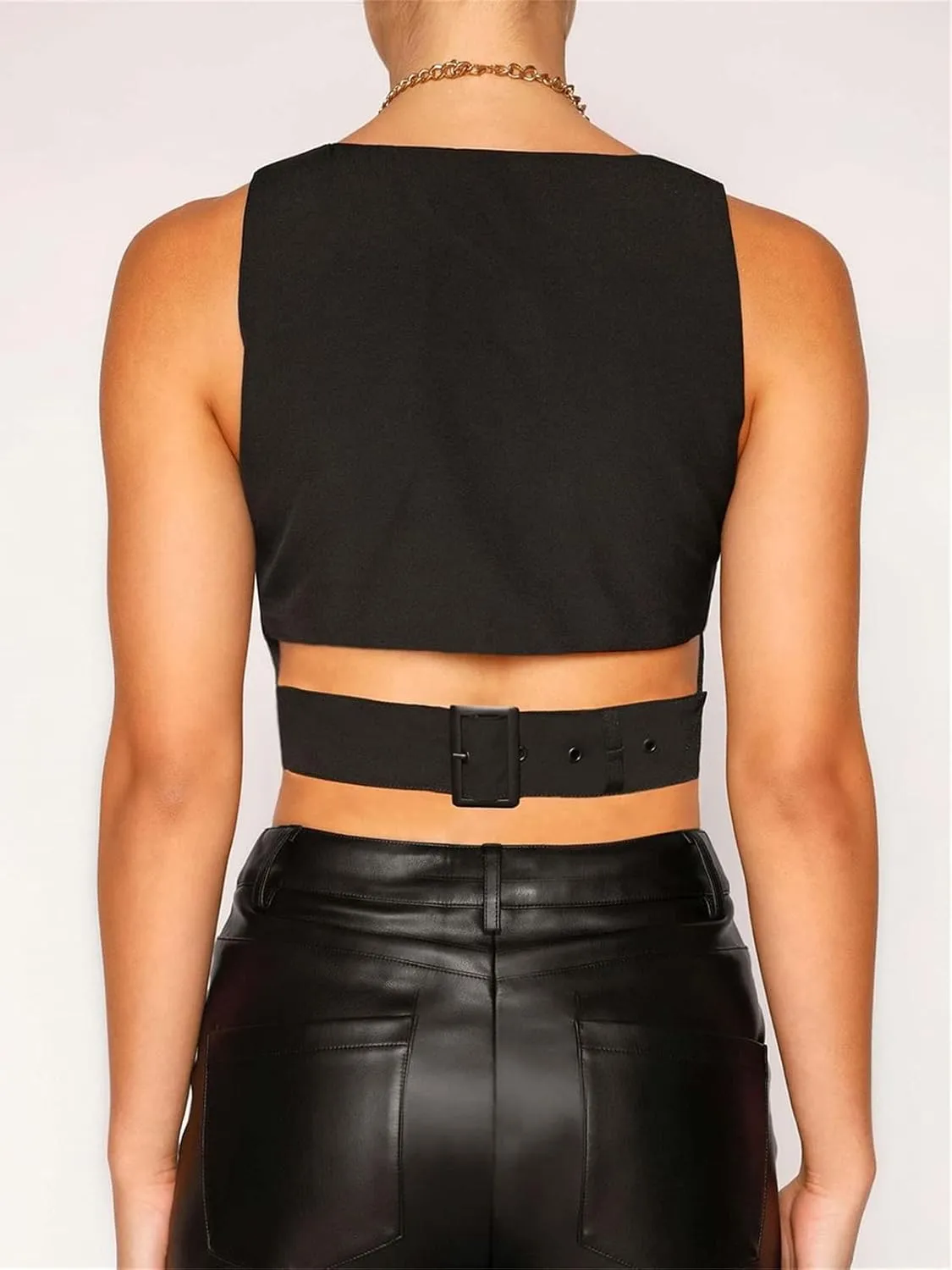 Women Sexy Dressy Vest Slim Fit Button Halter V-Neck Tuxedo Suit Waistcoats Versatile Racerback Vintage Streetwear