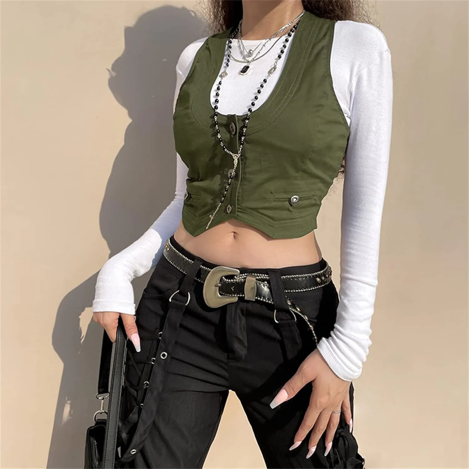 Women Sexy Dressy Vest Slim Fit Button Halter V-Neck Tuxedo Suit Waistcoats Versatile Racerback Vintage Streetwear