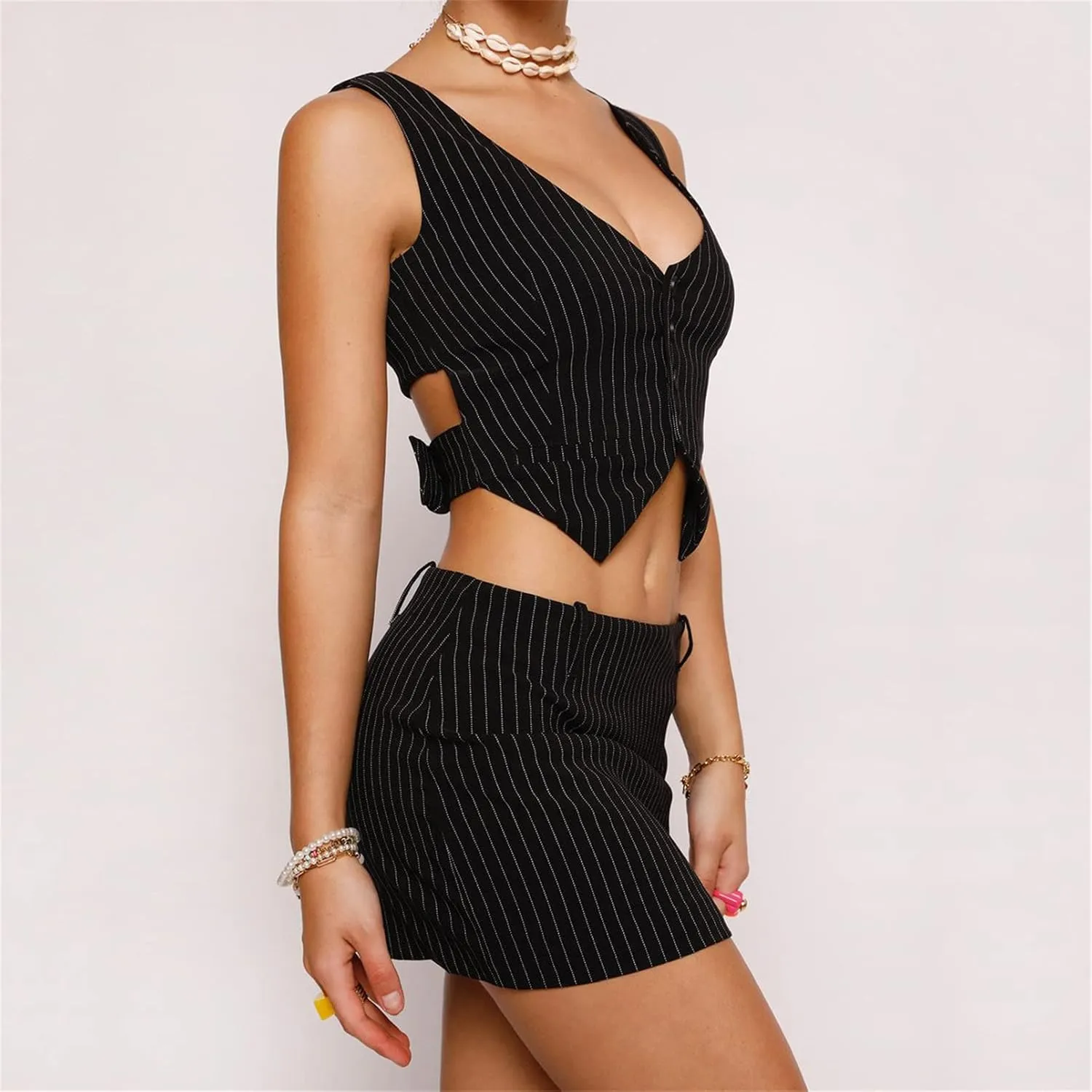 Women Sexy Dressy Vest Slim Fit Button Halter V-Neck Tuxedo Suit Waistcoats Versatile Racerback Vintage Streetwear