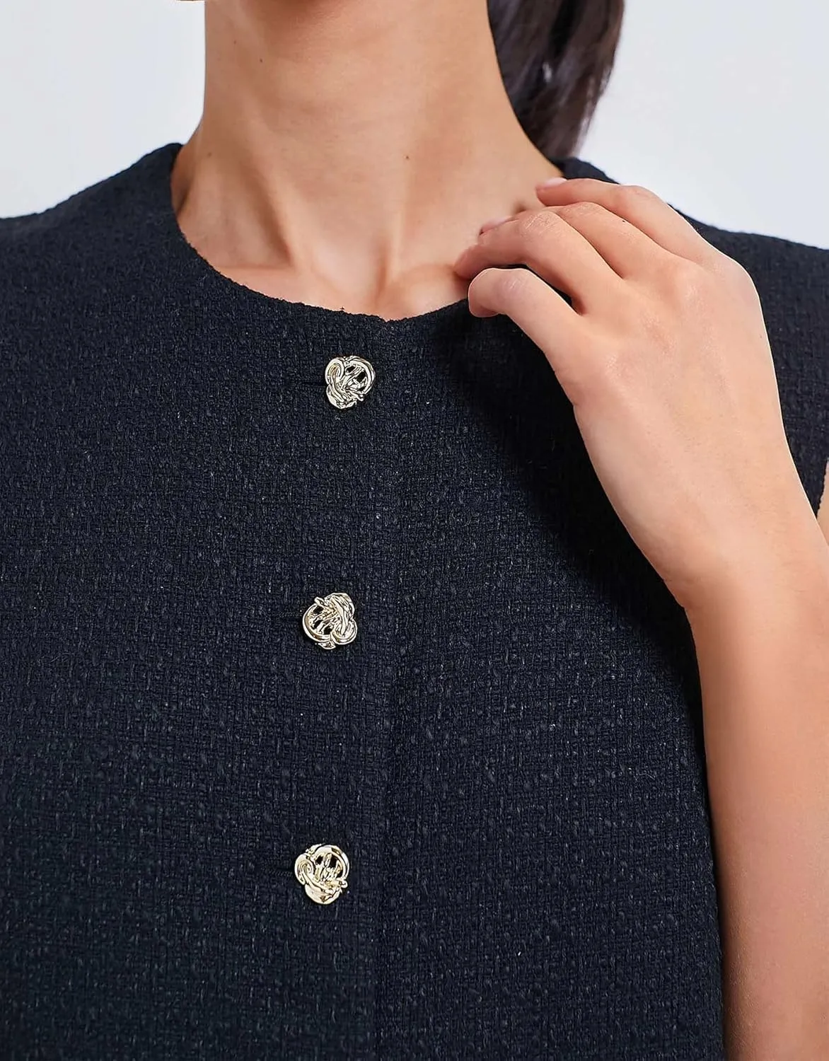 Women Sleeveless Blazer Vest Summer Button Down Round Neck Tweed Suit Vest Business Office Casual Work Waistcoat