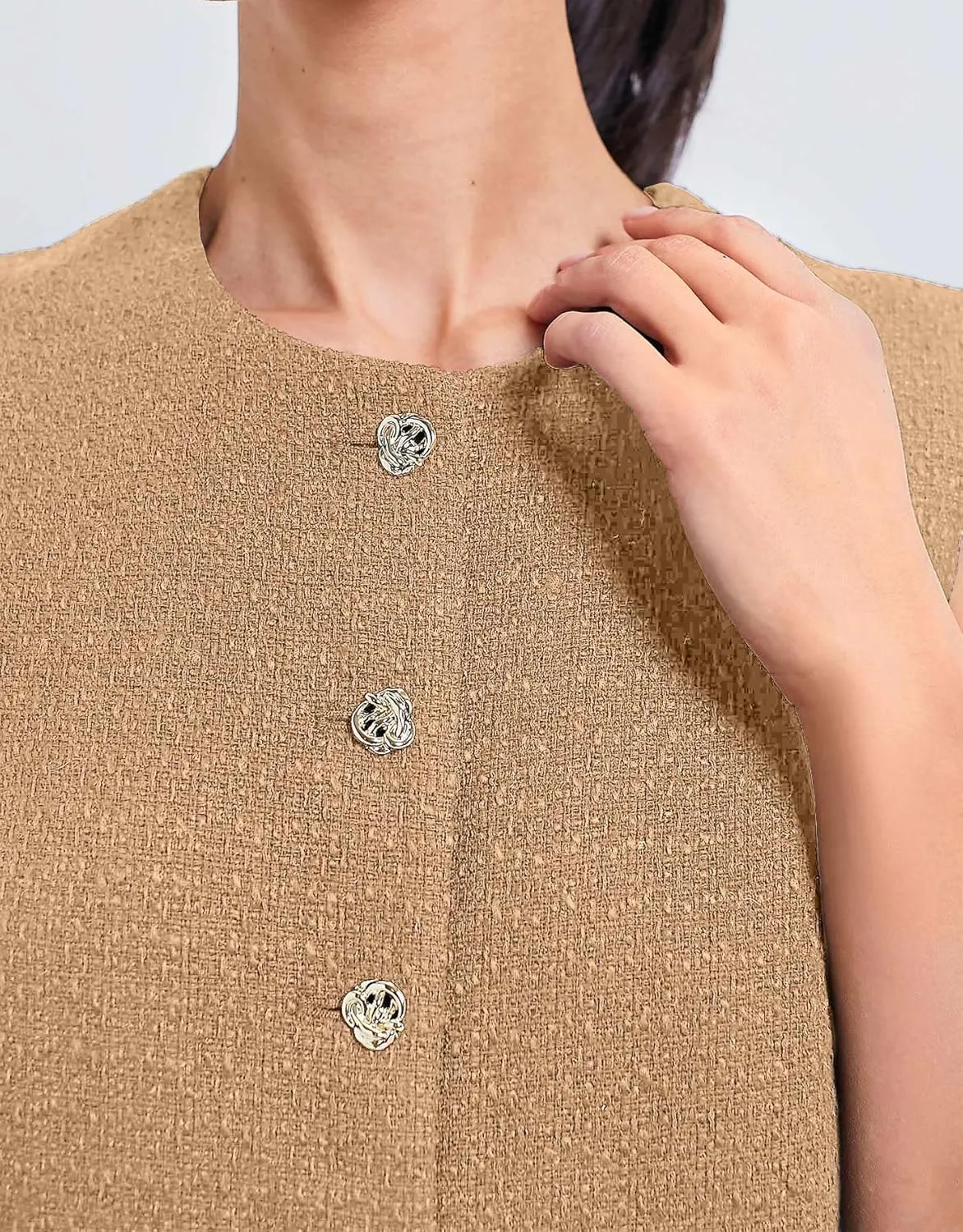 Women Sleeveless Blazer Vest Summer Button Down Round Neck Tweed Suit Vest Business Office Casual Work Waistcoat