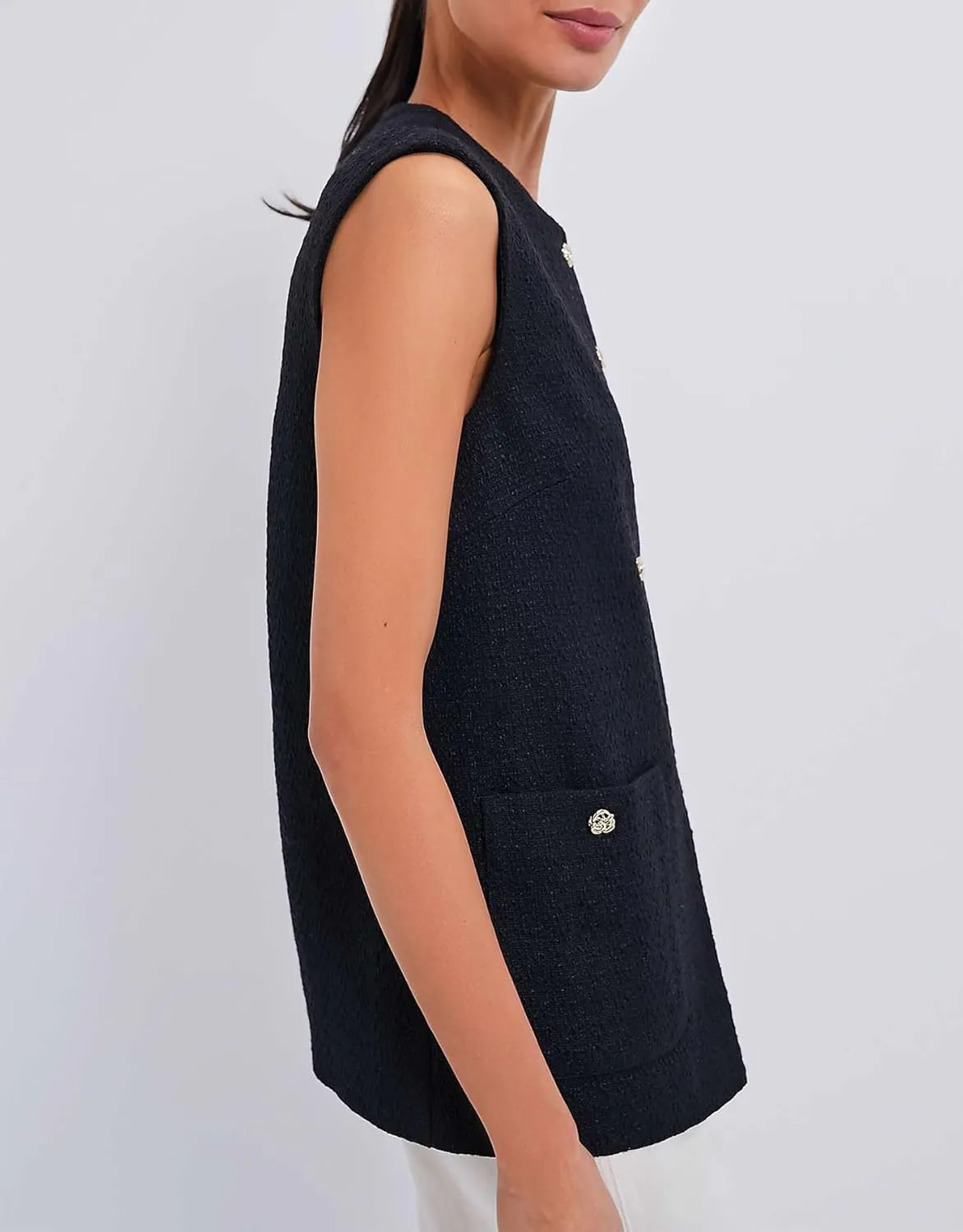 Women Sleeveless Blazer Vest Summer Button Down Round Neck Tweed Suit Vest Business Office Casual Work Waistcoat