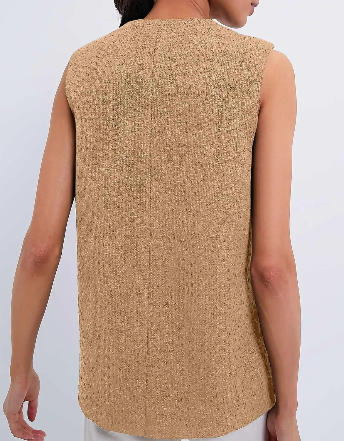 Women Sleeveless Blazer Vest Summer Button Down Round Neck Tweed Suit Vest Business Office Casual Work Waistcoat