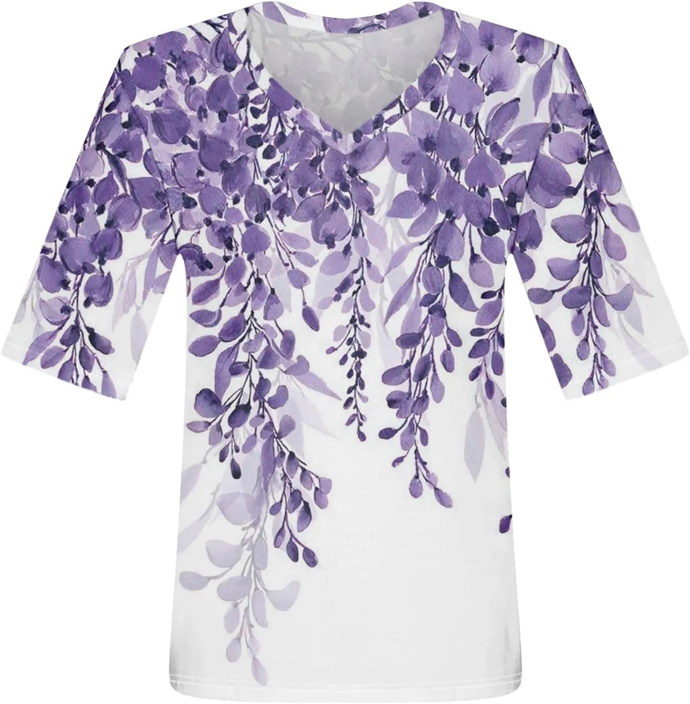 Womens 2024 Summer Half Sleeve Tops Casual V Neck Summer Shirts Loose Fit Elbow Length Sleeve Blouses