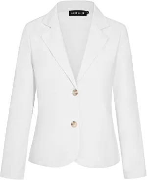 Womens Blazer Jacket Suit Long Sleeve Button Front Casual Cotton Linen Blazers Tailored Jackets Coat Outfit for Daily/Work(White L)