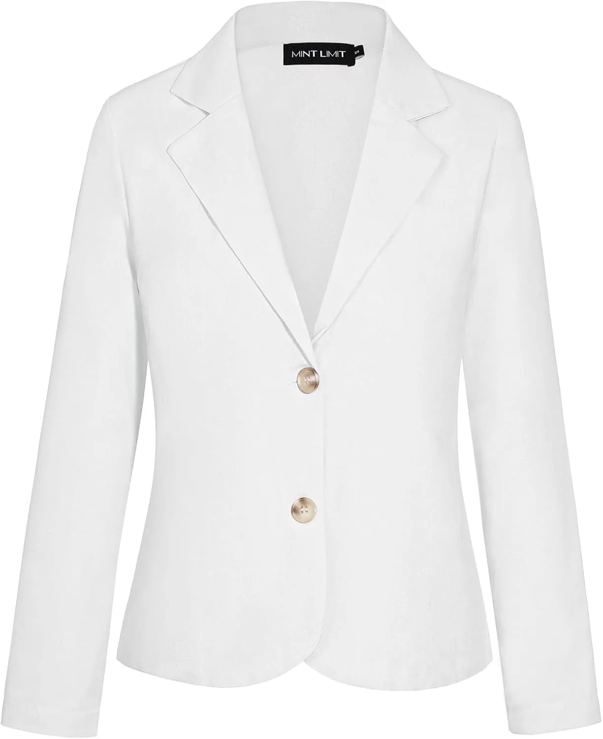 Womens Blazer Jacket Suit Long Sleeve Button Front Casual Cotton Linen Blazers Tailored Jackets Coat Outfit for Daily/Work(White L)