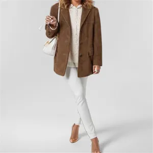 Women's Buttoned Suede Jacket Blazer Casual Vintage Long Sleeve Notch Lapel Collar Trenchcoat Business Blazers