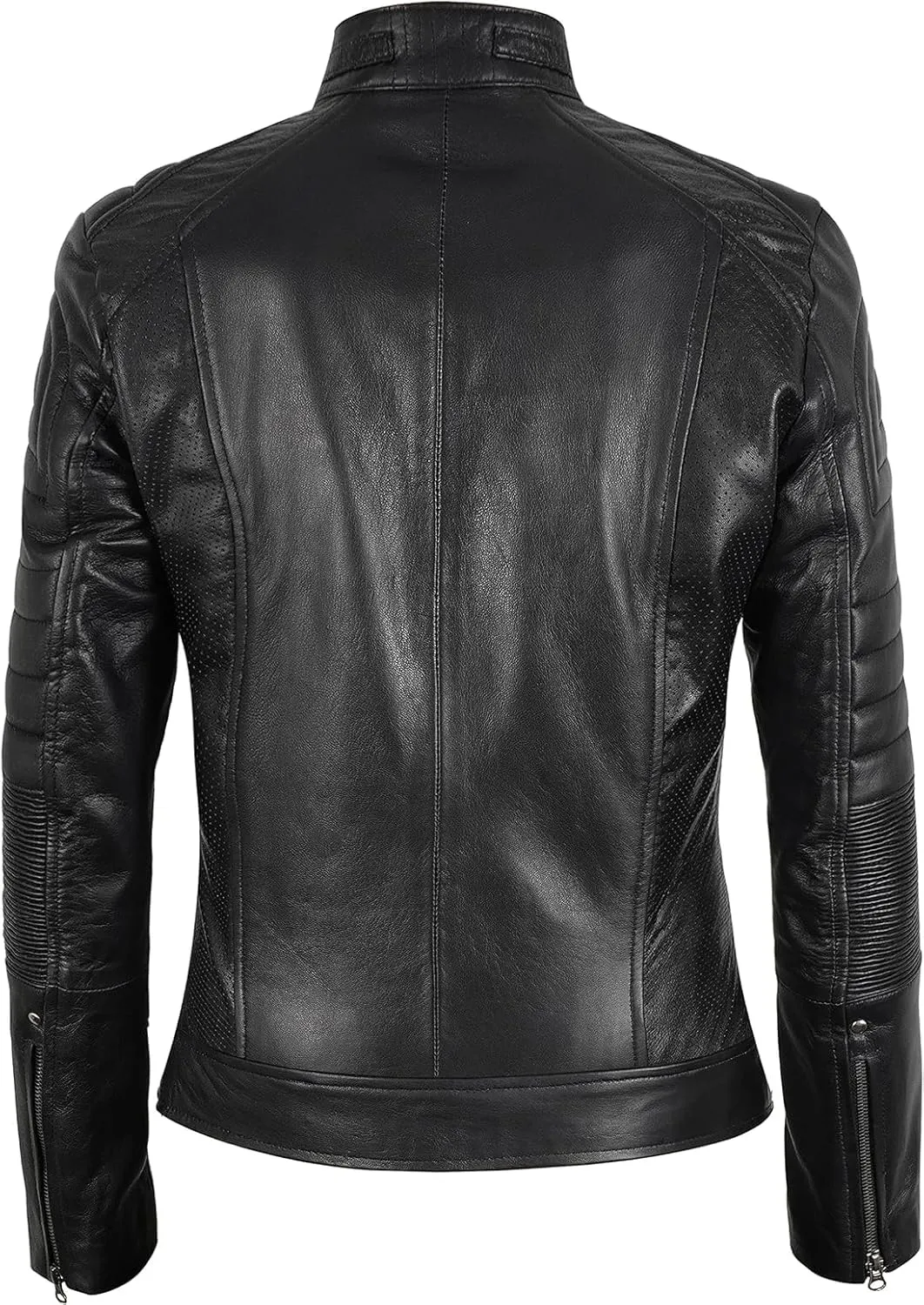 Women's Cafe Racer Motorcycle Slim Fit Biker Black Real Lambskin Leather Jacket