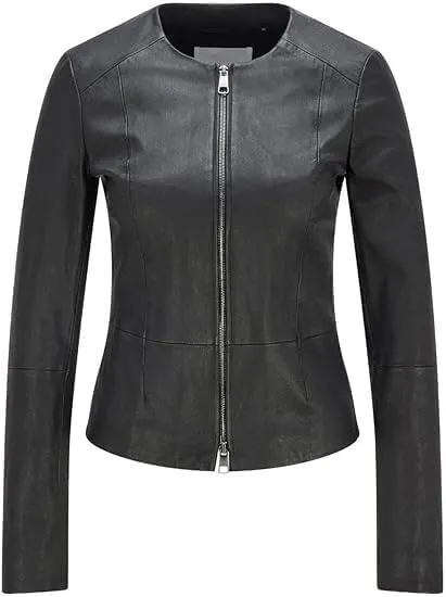Women's Classic Black Leather Jacket  Elegant and Versatile