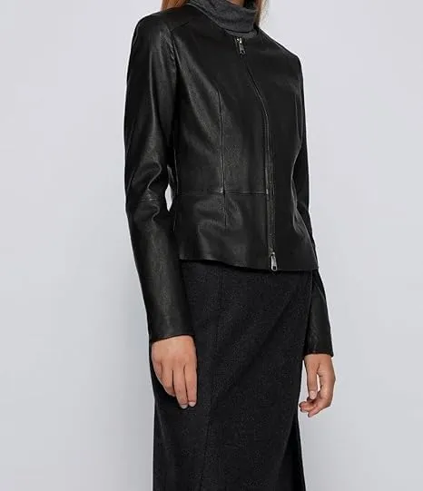 Women's Classic Black Leather Jacket  Elegant and Versatile